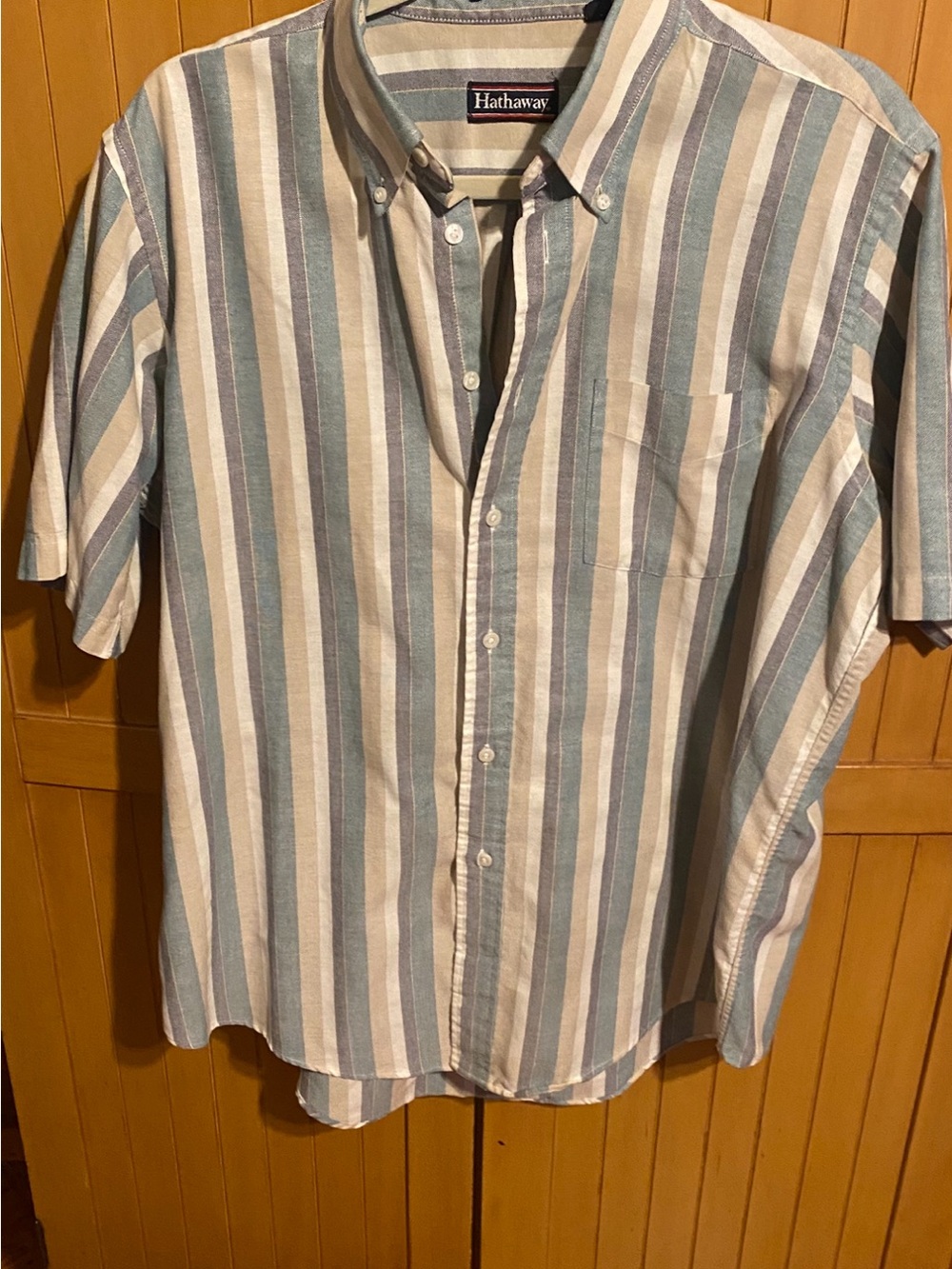 MENS Vintage Hathaway  Blue and Cream Vertical Stripe Short Sleeve Shirt